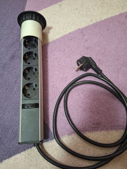 Stâlp aluminiu cu prize incastrat pentru blat 4xSchuko 230V 3500W