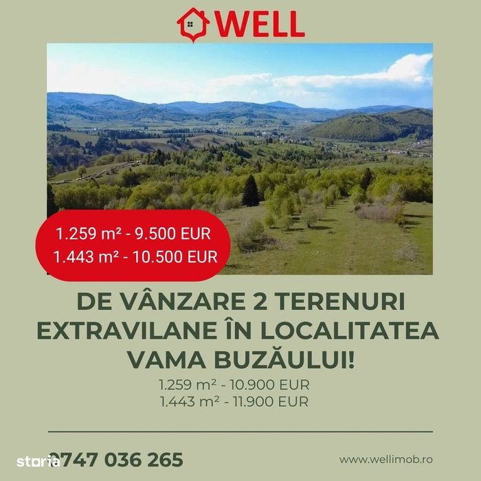 2 terenuri extravilane, Vama Buzăului,zona denumită "LENIEE"!