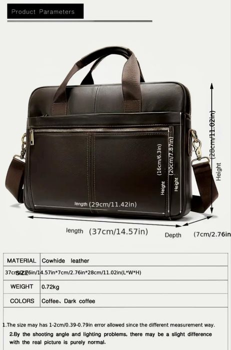 Мъжка кожена бизнес чанта за лаптоп 15,6”/Черна и Кафява естест. кожа!