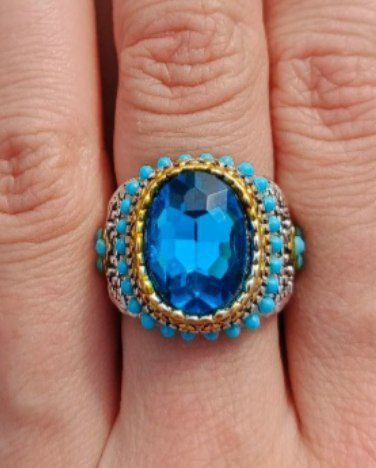 Винтажное кольцо с синим и бирюзовым кристаллом