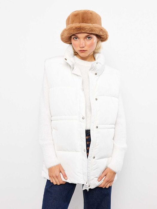 Дамски елек с цип LC Waikiki, 100% полиестер, Екрю, XXL