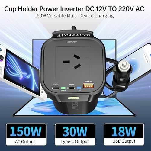 Нов Инвертор за кола автомобил 150W 12V към 220V с USB-C PD UK контакт