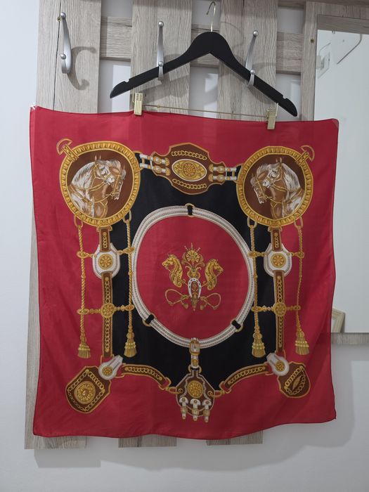 Eșarfă Vintage Equestrian Print Silk Scarf Red and Black