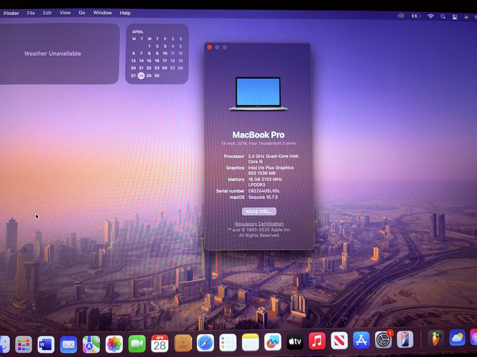 MacBook Pro 13” 2019 i5 2.4GHz / 16GB RAM / 256GB SSD / 4 Thunderbolt / Baterie excelenta