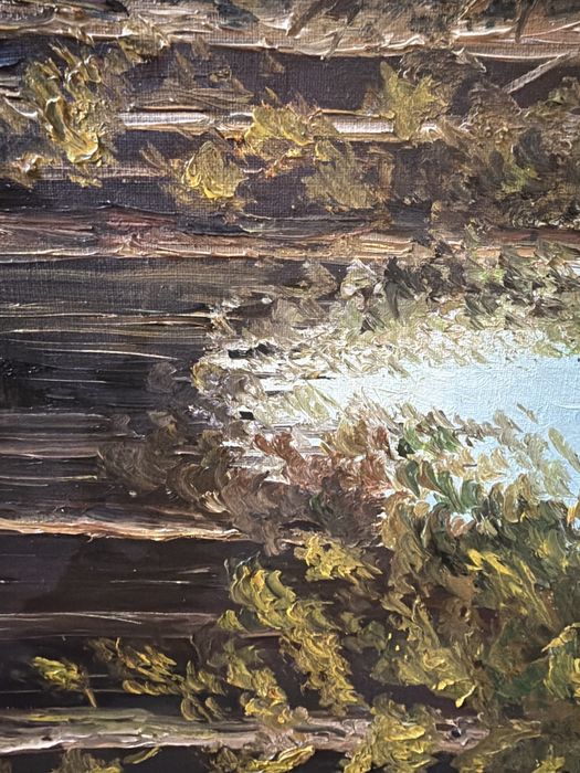 Tablou,pictura in ulei pe panza,peisaj in padure,semnat