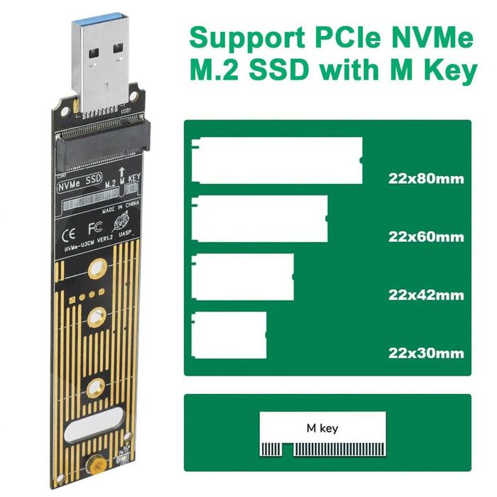 Adaptor SSD M.2 NVMe (M-Key) la USB 3.0 pentru PC, laptop
