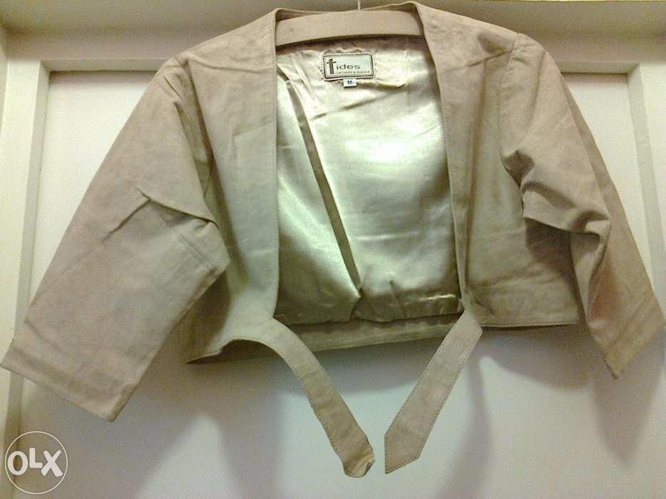 Jacheta noua dama bolero piele intoarsa bej / vernil Anglia