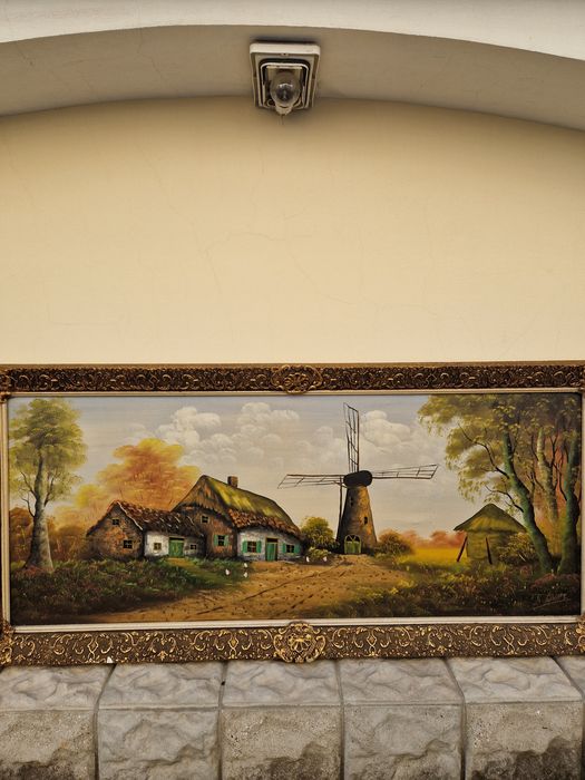 Стара голяма антикварна холандска картина масло върху платно