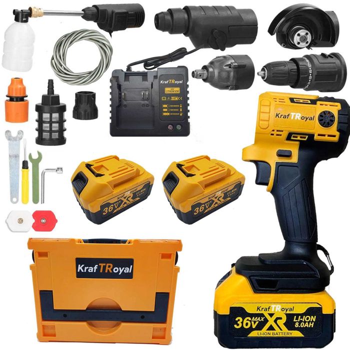 5в1 – 36V Винтоверт, Гайковерт, Перфоратор, Ъглошлайф и Водоструйка