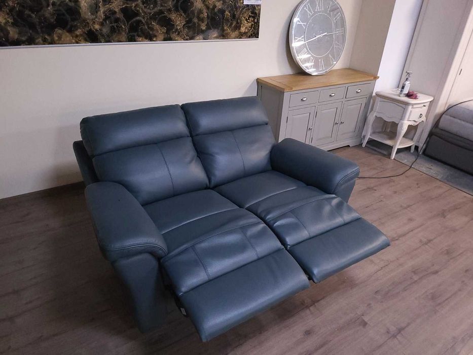 Синьо - зелен кожен диван двойка с ел релакс механизъм La-z-boy