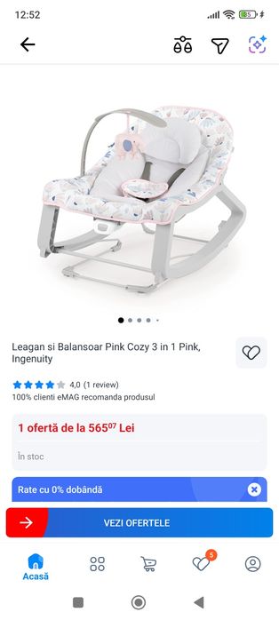 Leagan si Balansoar Pink Cozy 3 in 1 Pink, Ingenuity