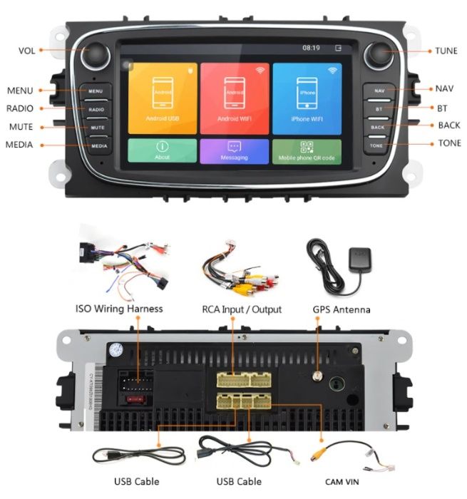 Мултимедия 7" Android 13 за FORD Focus Mondeo Transit Kuga CARPLAY C
