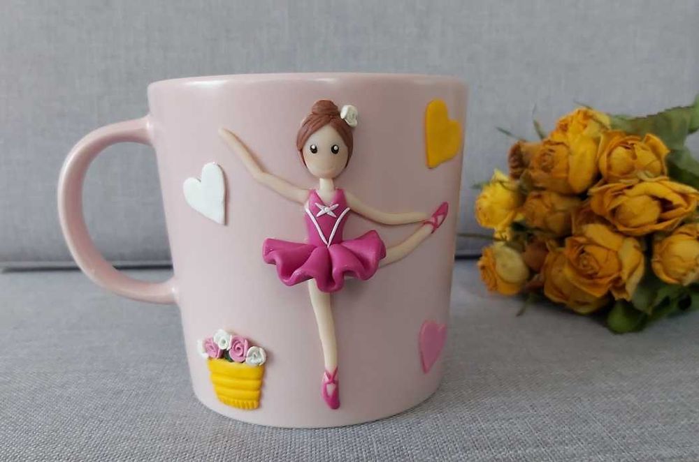 Cana cadou pentru fetite balerina din fimo handmade
