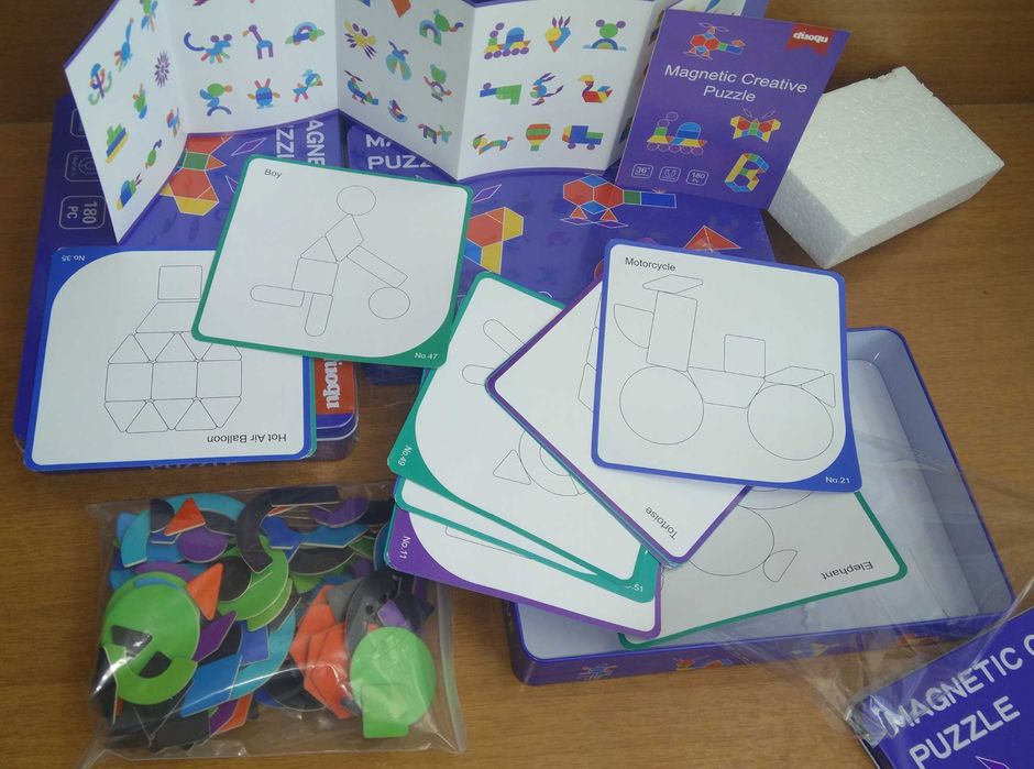 Голяма магнитни мозайка от дърво в метална кутия 180 бр. НОВО