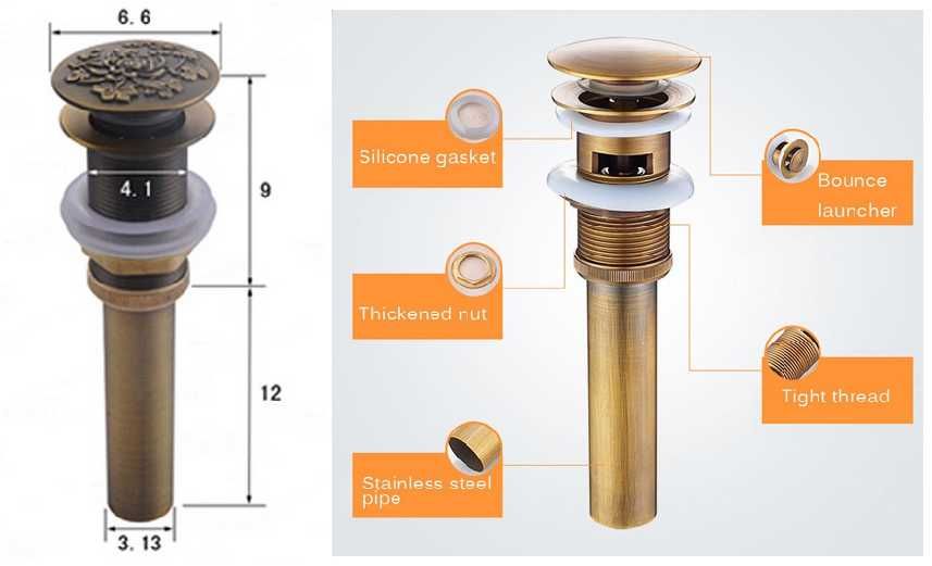 Sifon chiuveta, alama, bronz antic, auriu antichizat