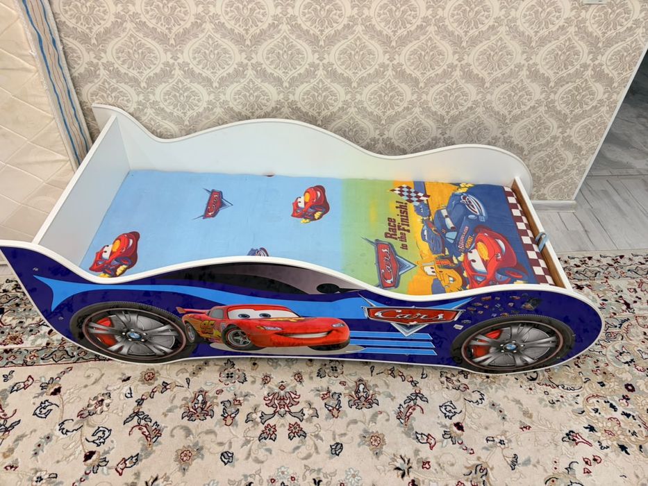 Кровать-машина 75x160 см, белый, синий