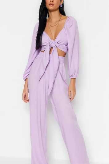 Нов Комплект блуза и панталон в лилаво