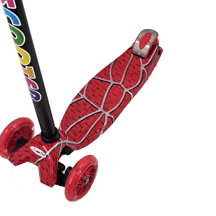 Детска триколка тротинетка Спайдърмен червена 3 светещи колела