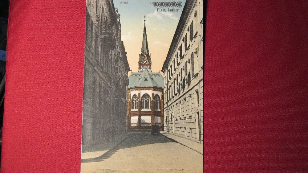 Ilustrata veche,Arad,Biserica Luterana Evanghelica,cca 1914,din spate.