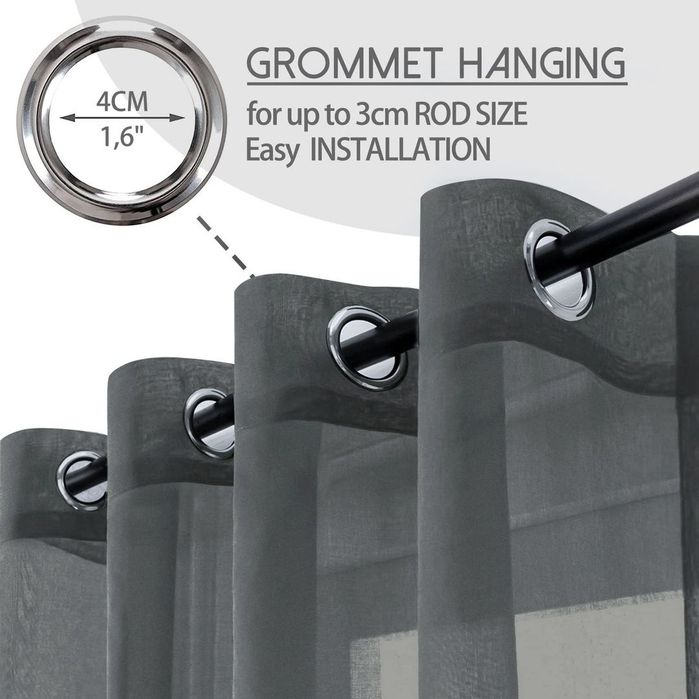 Set 2 Perdele Voal Antracit 160x140 SemiTransparente