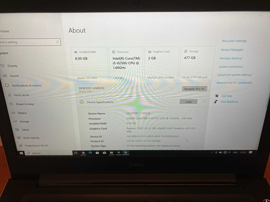 Лаптоп - DELL Vostro 5471 - Intel i5-8250U, 512GB SSD m.2