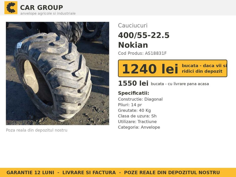 Anvelope Cauciucuri 400/55R22.5 400/55 R22.5 400/55-22.5 400 55 22.5 40055225 Nokian Remorca Implement Flotatie SH Second Hand STOC REAL Oferta Ocazie
