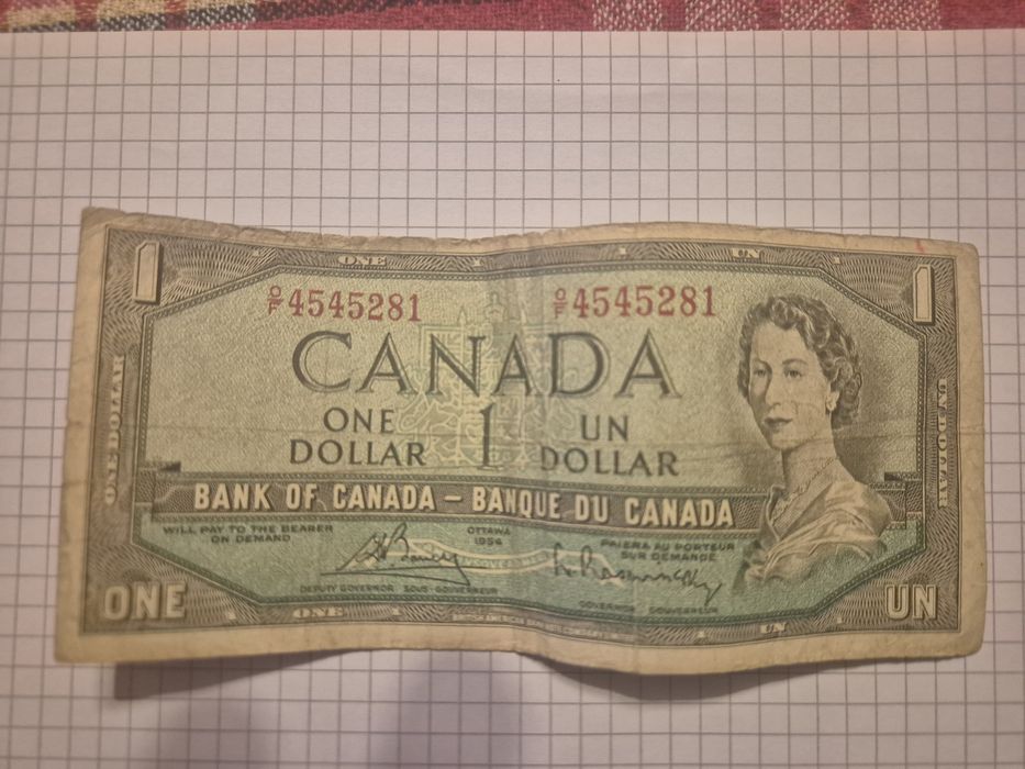 Антична банкнота от 1 канадски долар от 1954 г.