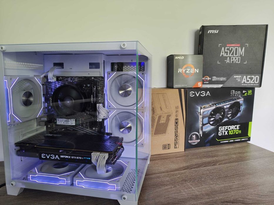 Геймърски компютър Ryzen 5 5500 / GTX 1070 Ti / 8GB RAM / SSD + HDD (Нови части!)