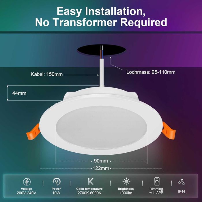 Spot LED încastrat VARICART 230V RGB Alexa, Spot LED inteligent 10W