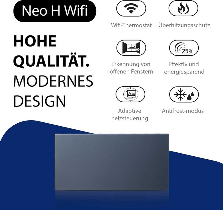 Конвектор Adax Neo Wi-Fi H, 2000W сив 330 мм управление със смартфон