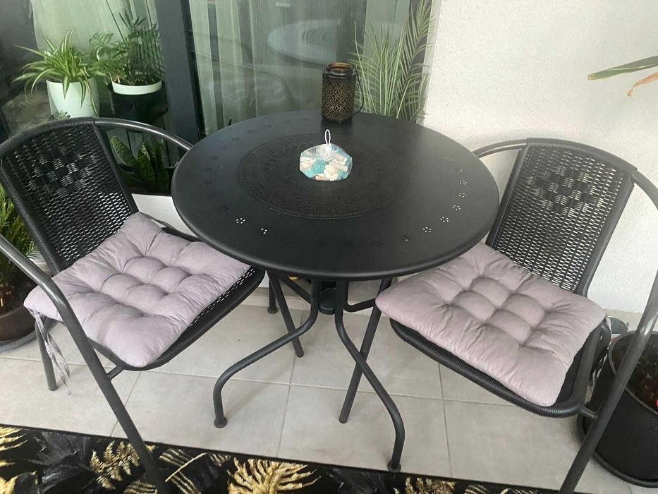 Masă gradina/exterior, Ikea, negru, 70 cm +2 scaune, nou