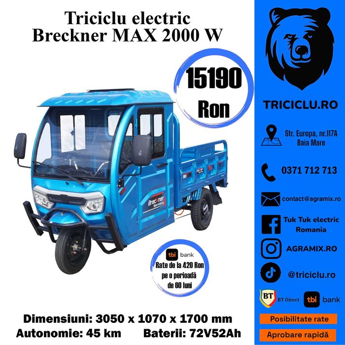 Triciclu electric cu CIV model omologabil Breckner MAX-2000W Agramix