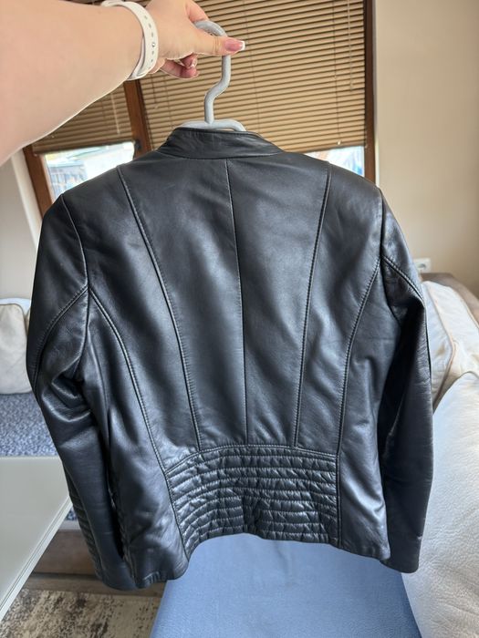 Черно кожено яке от естествена агнешка кожа