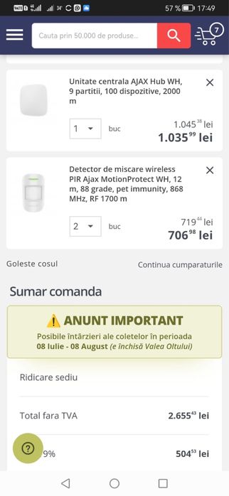 Pachet 4 camere video Dahua si sistem alarma Ajax