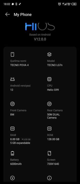 Techno pova4 128/6xotira pubg 60fps