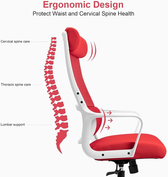 Ергономичен офис стол MELOKEA с лумбална опора, мрежест с подлакътници