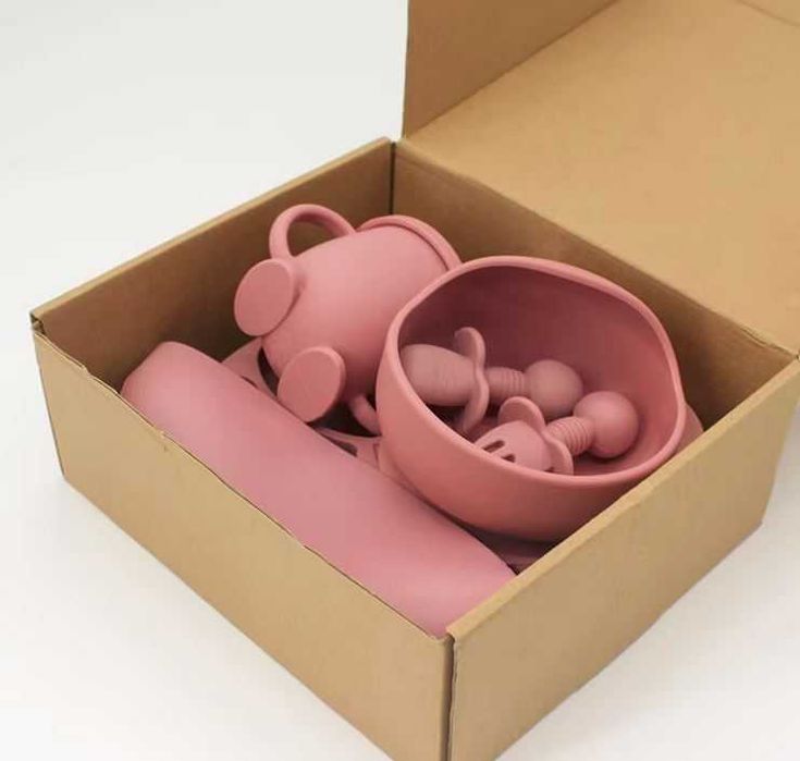 Set de diversificare copii de la +6 luni, din silicon, roz