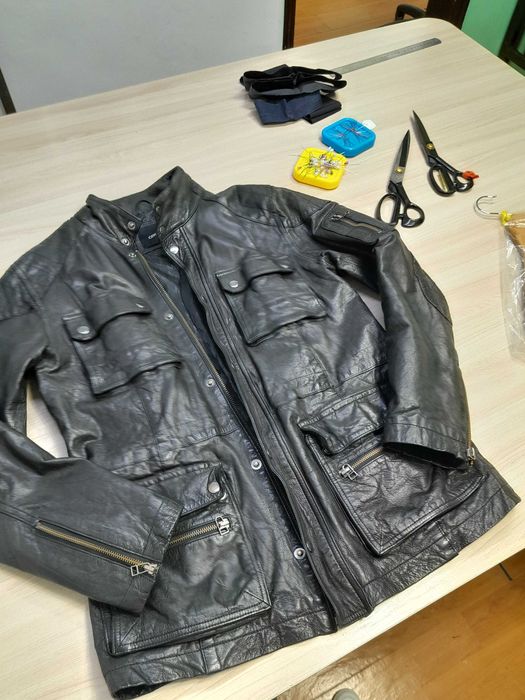 Ремонт кожаной куртки. Укоротить рукава, перешить