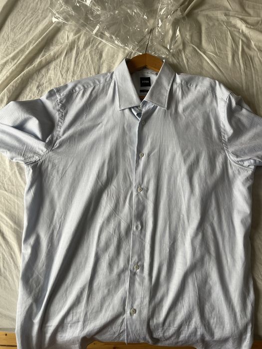 Мъжка риза Boss, сини раиета, EUR44, Памук