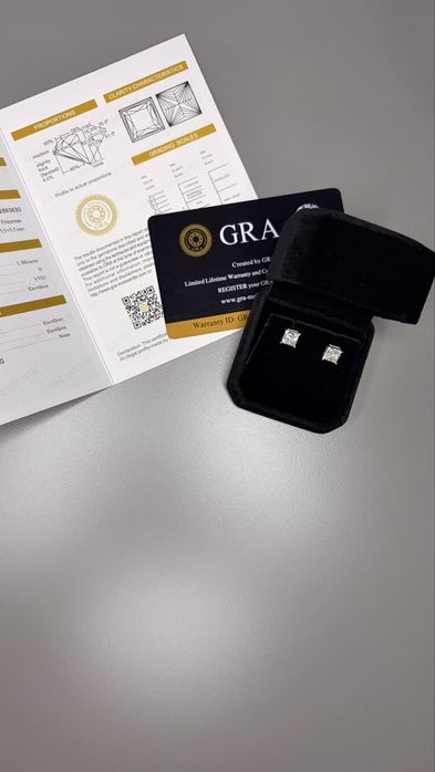 Обици “Princess Cut Moissanite” VVS 1CT