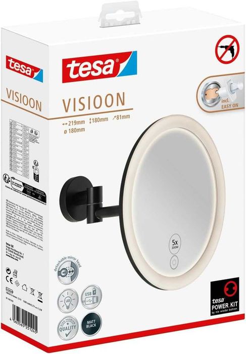 tesa VISIOON Oglindă de machiaj LED – Oglindă de perete cu iluminare reglabilă