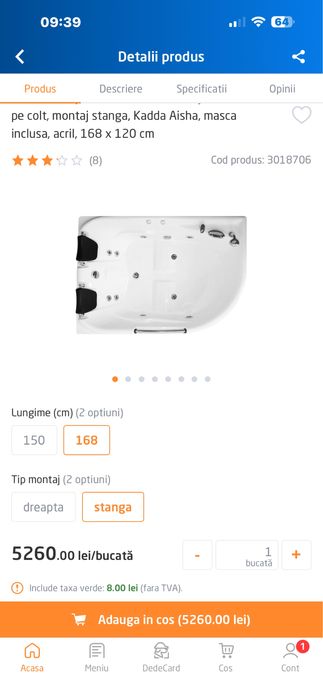 Vana/cada Aicha cu  hidromasaj 120 x168