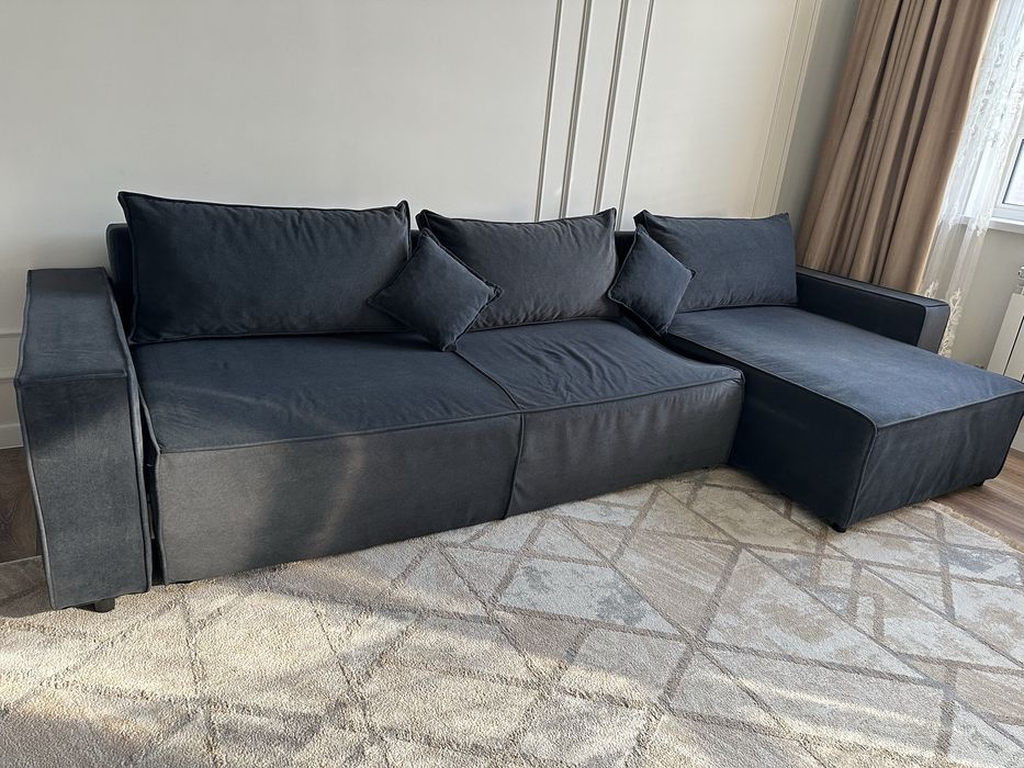 Угловой диван темно синий