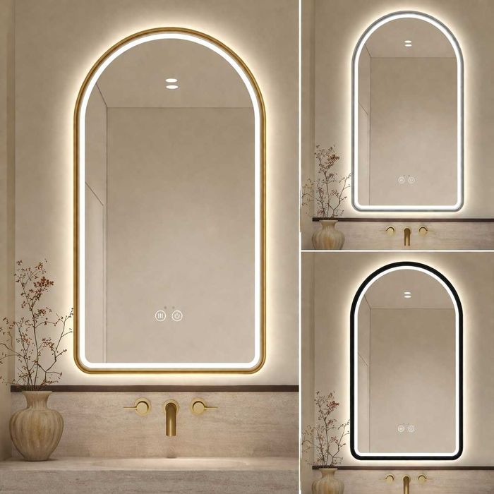 Зеркало для ванной с подсвет3 цвета с металлической оправой.