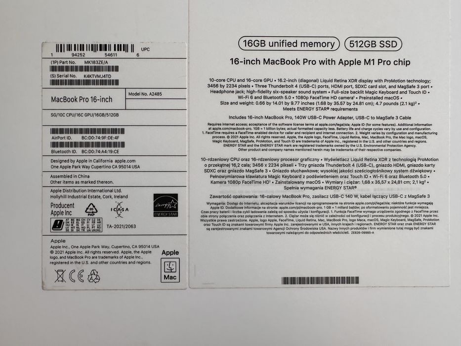 MacBook M1  PRO 16”