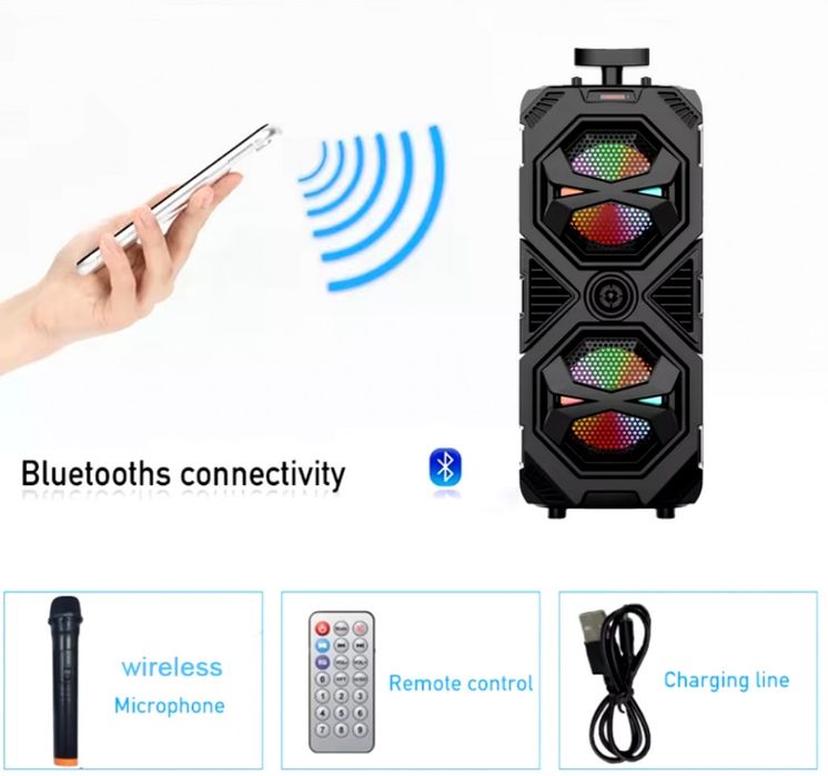 Висококачествена тонколона с микрофон 8"х2