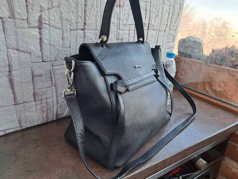 дамска чанта,Gino Rossi,черна кожена чанта-естествена кожа