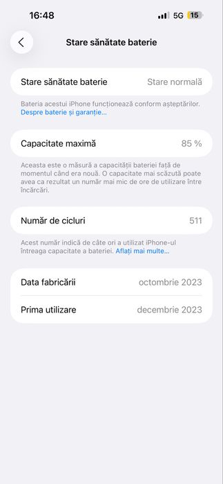 Iphone 15 plus stare buna, baterie 85%