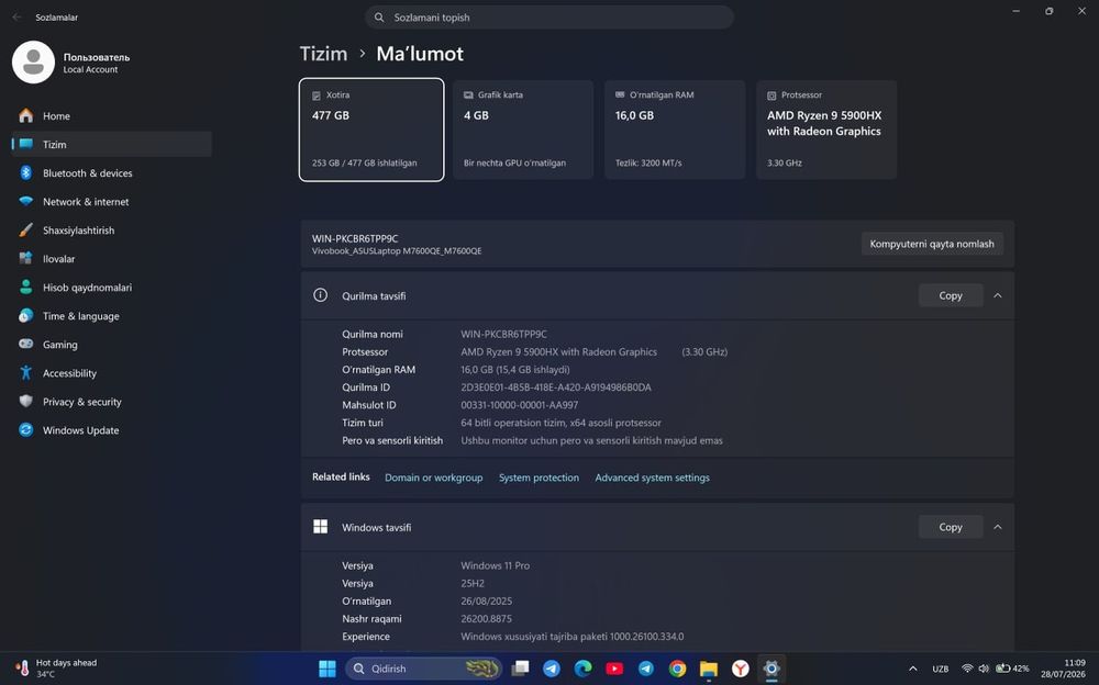 Asus vivobook 16X OLED M7600QE