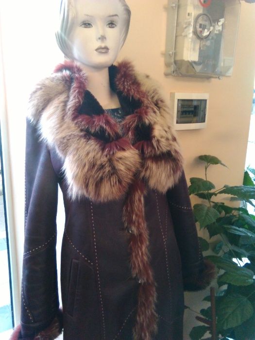 Vand cojoc modern palton cu guler de vulpe argintie